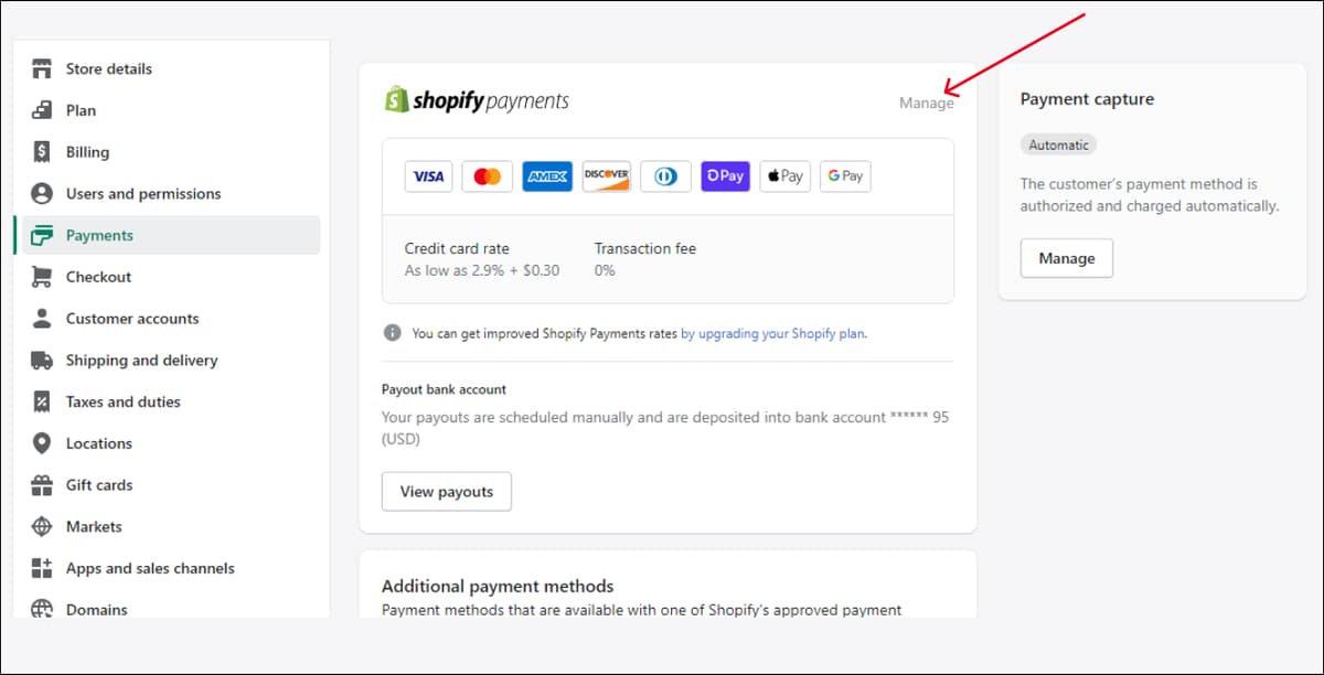 Shop Payments Manage
