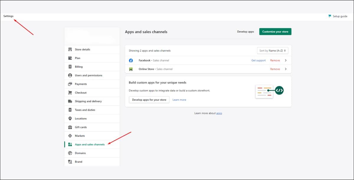shopify admin panel