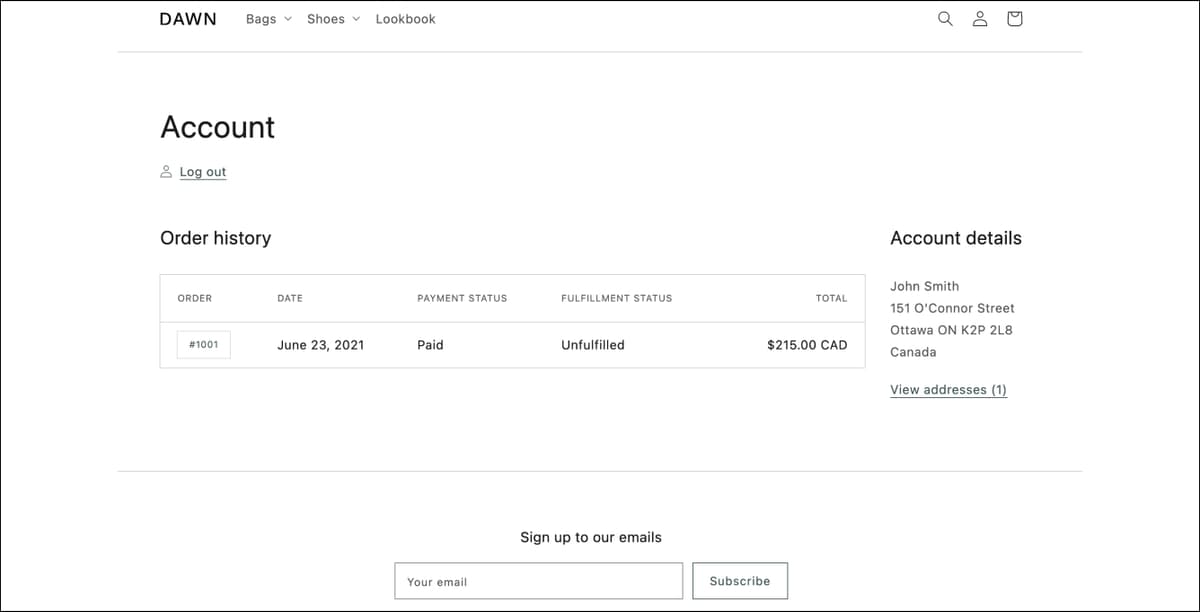 customers account template