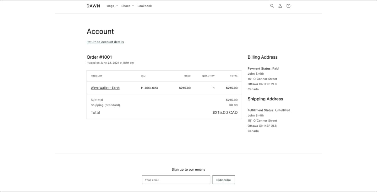 customers order template