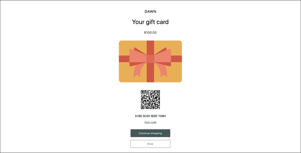 gift card page template