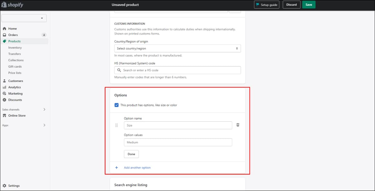 Add Product Variants