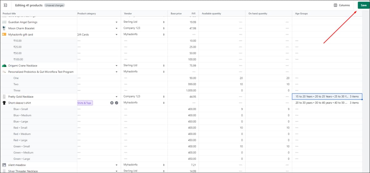 Shopify Bulk Edit Metafields Save