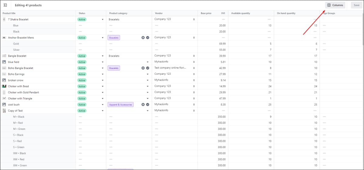 Shopify Bulk Edit Product Columns