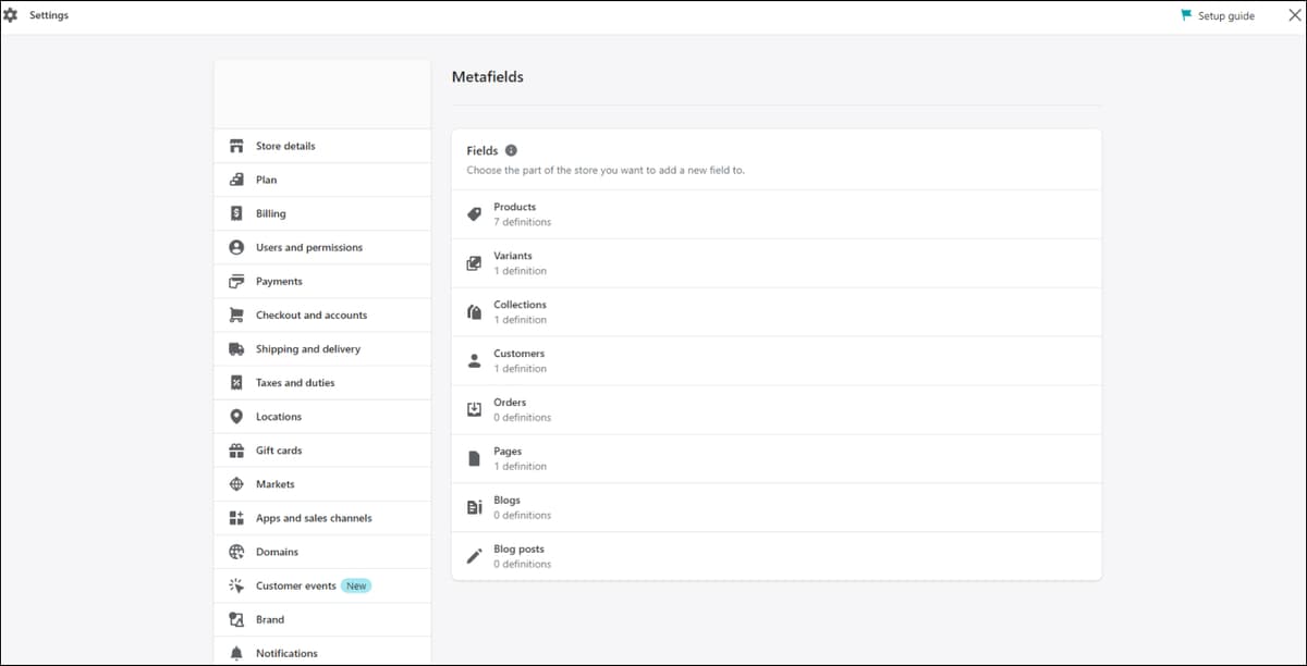 Shopify Choose Metafields
