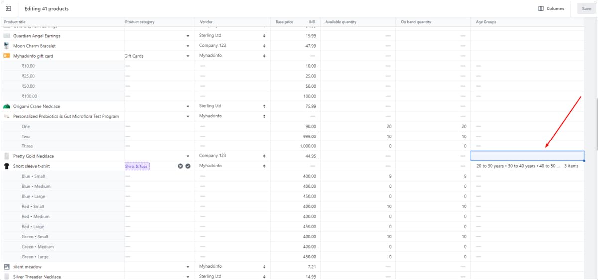 Shopify Edit Metafields
