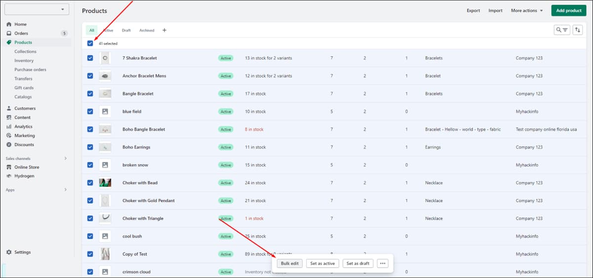 Shopify Products Bulk Edit