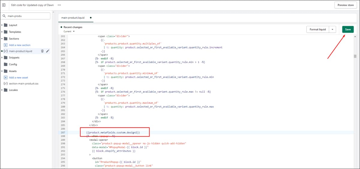 Shopify code for metafield