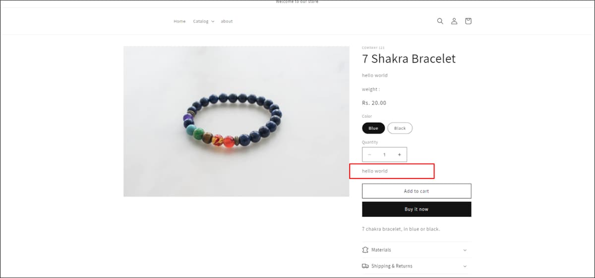 Shopify metafield result