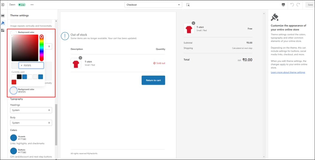 Shopify Checkout Order Summary BG Color