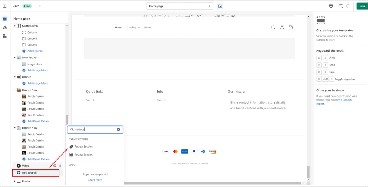 Shopify Add Reviews Section