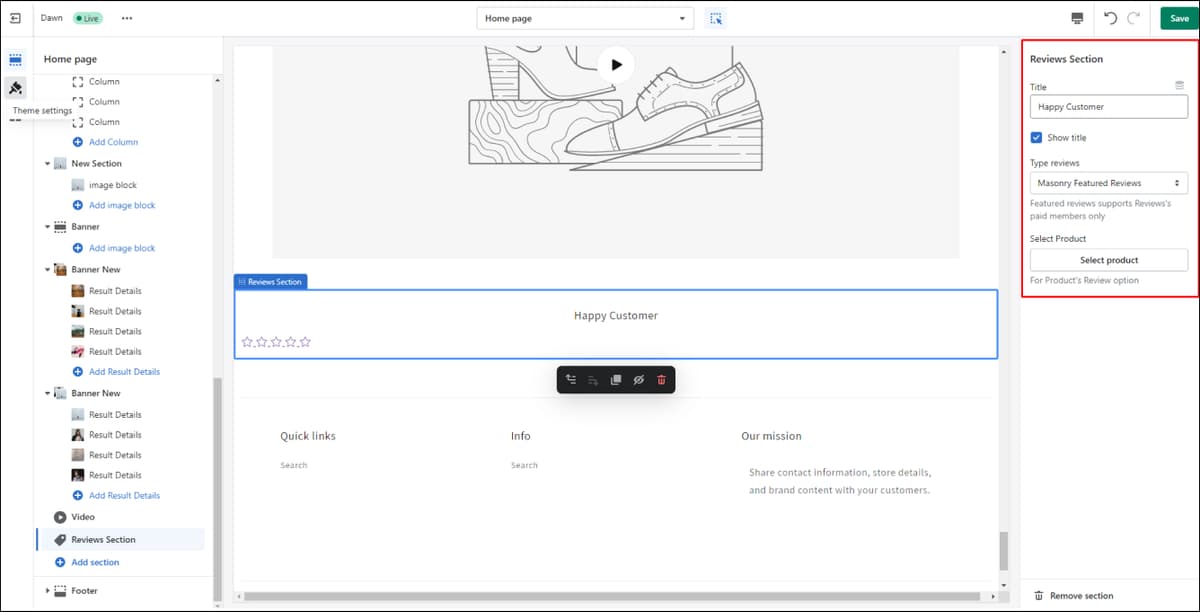 Shopify Customize Reviews Section