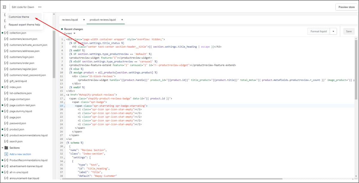 Shopify Customize Theme