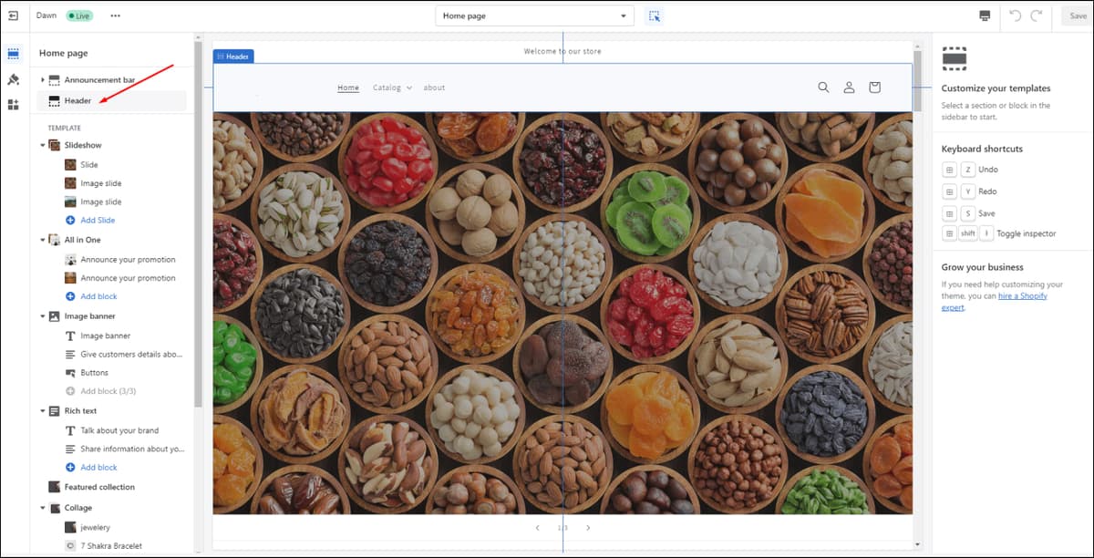 Shopify Header Edit