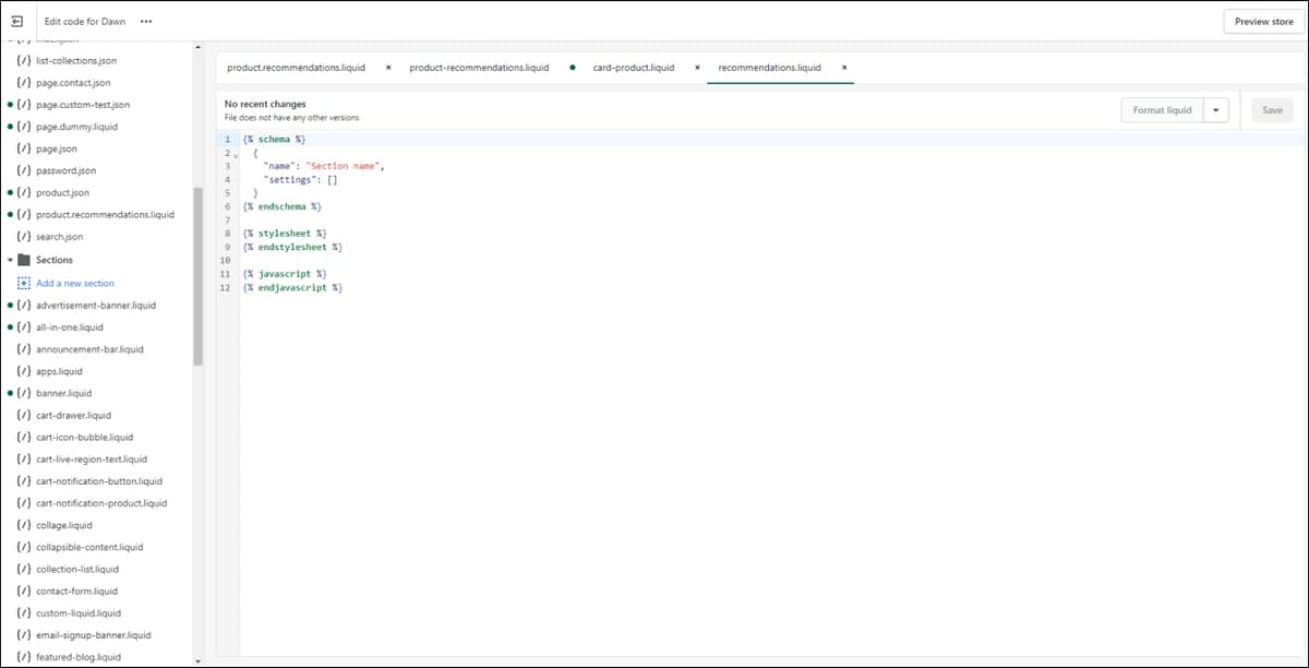 Shopify Product Recommendations Section 