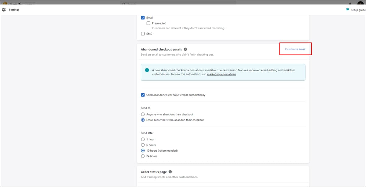 Shopify customize Checkout emails
