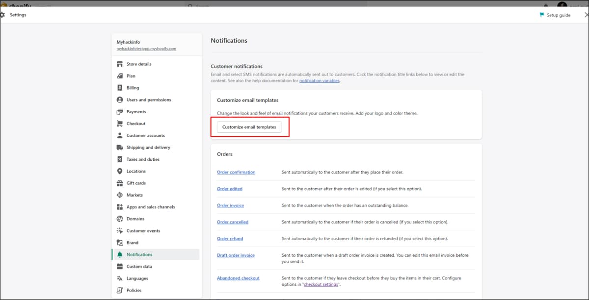 Shopify customize email template button