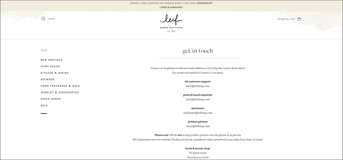 Leif Contact Us Page Example