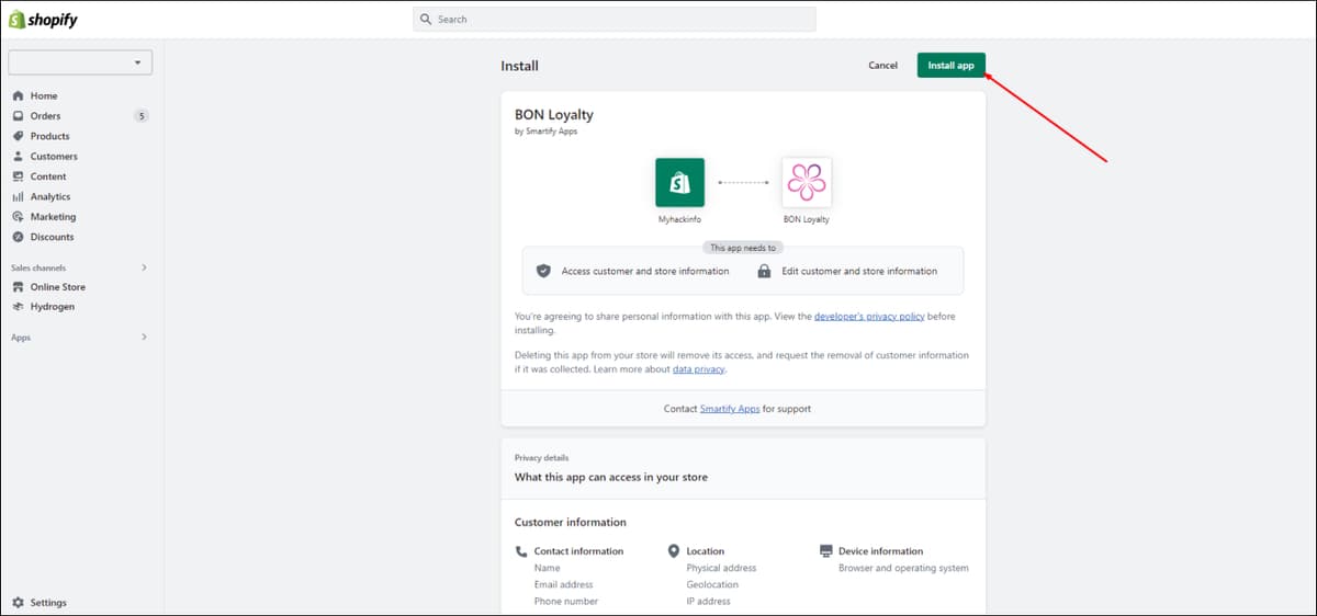 Shopify Install App