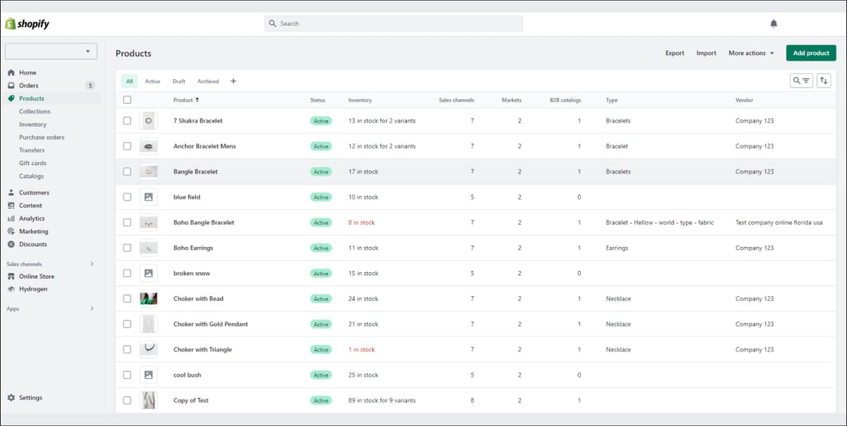 Shopify Product Data