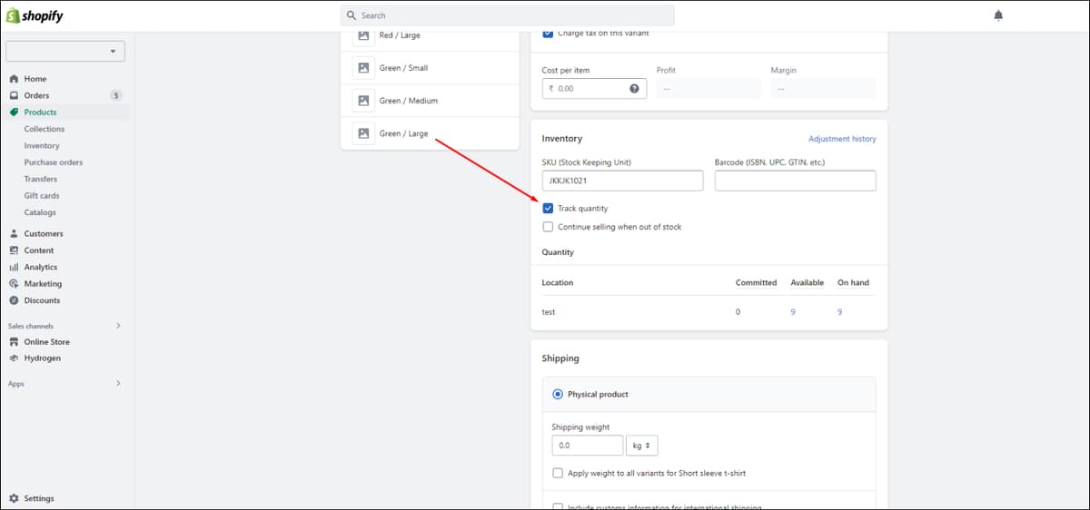 Shopify Track Quantity