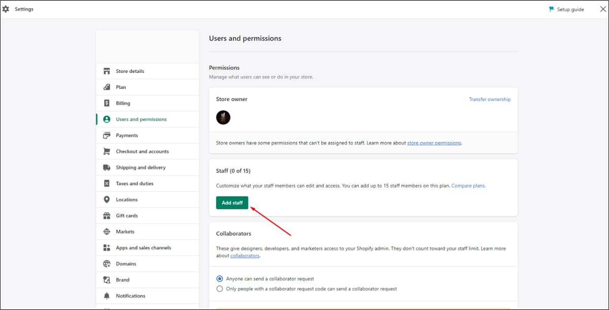 shopify add staff