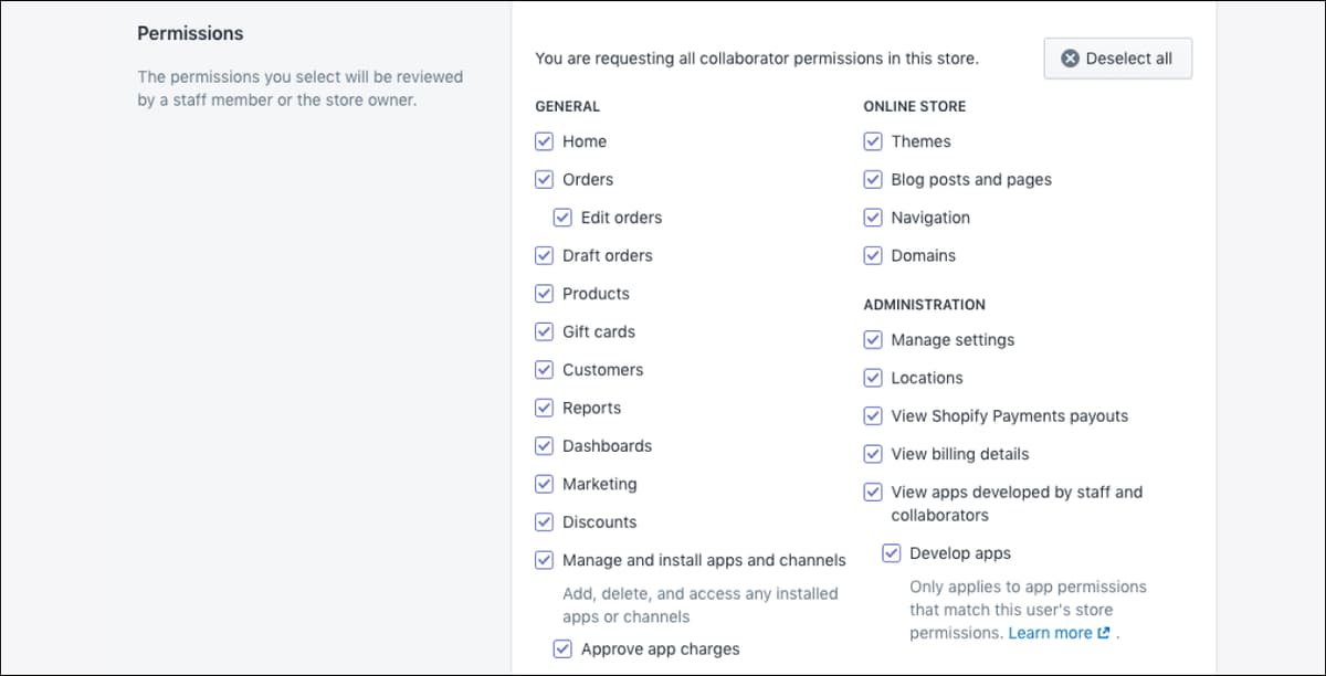shopify collaborator permissions