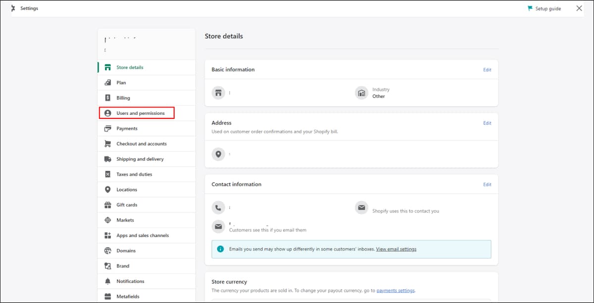 shopify user and permissions