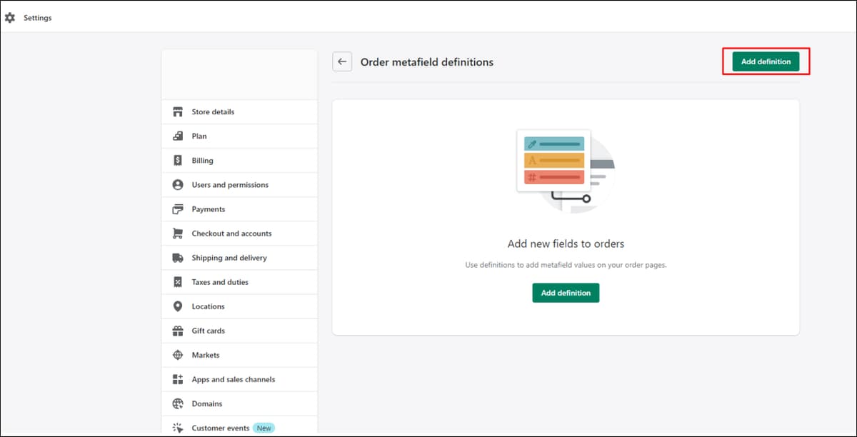 Order Metafield Add Definition