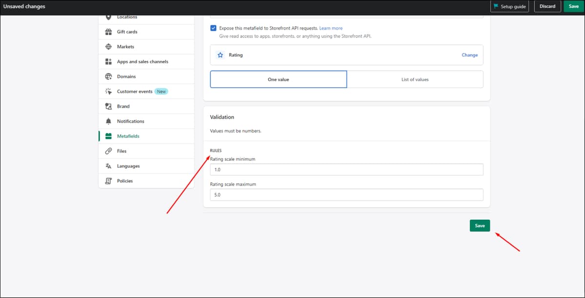 Order Metafield Validation Values