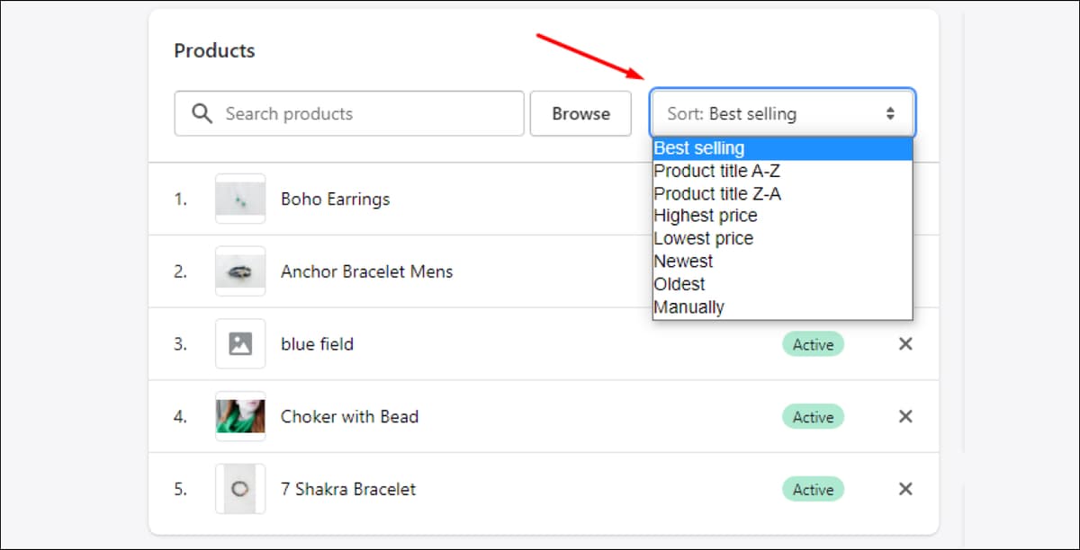 Shopify Collection Sort Option