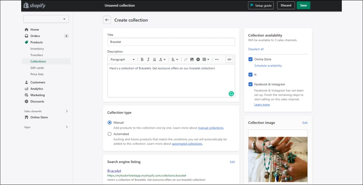Shopify Create Collections