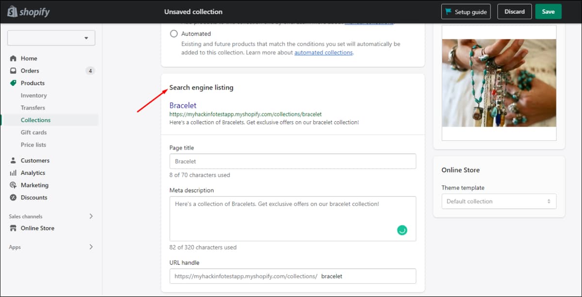Shopify Edit Collection Page SEO