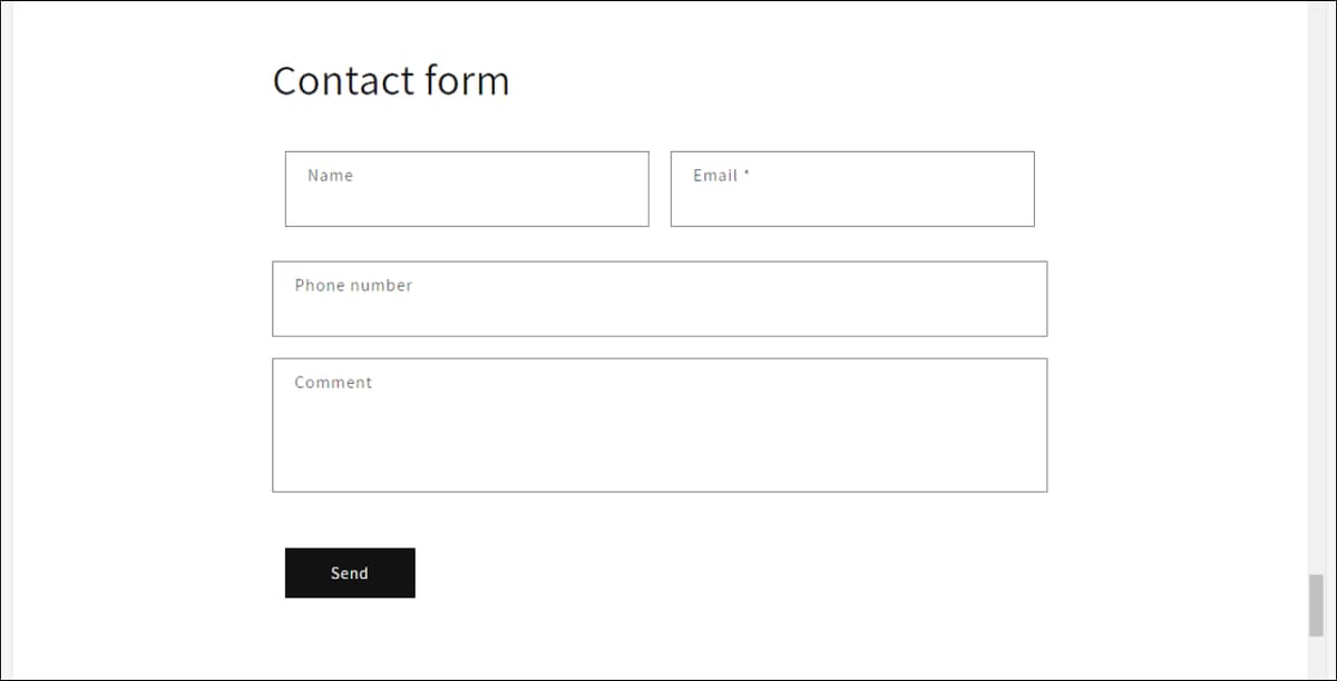 Contact Form Section on Shopify Store