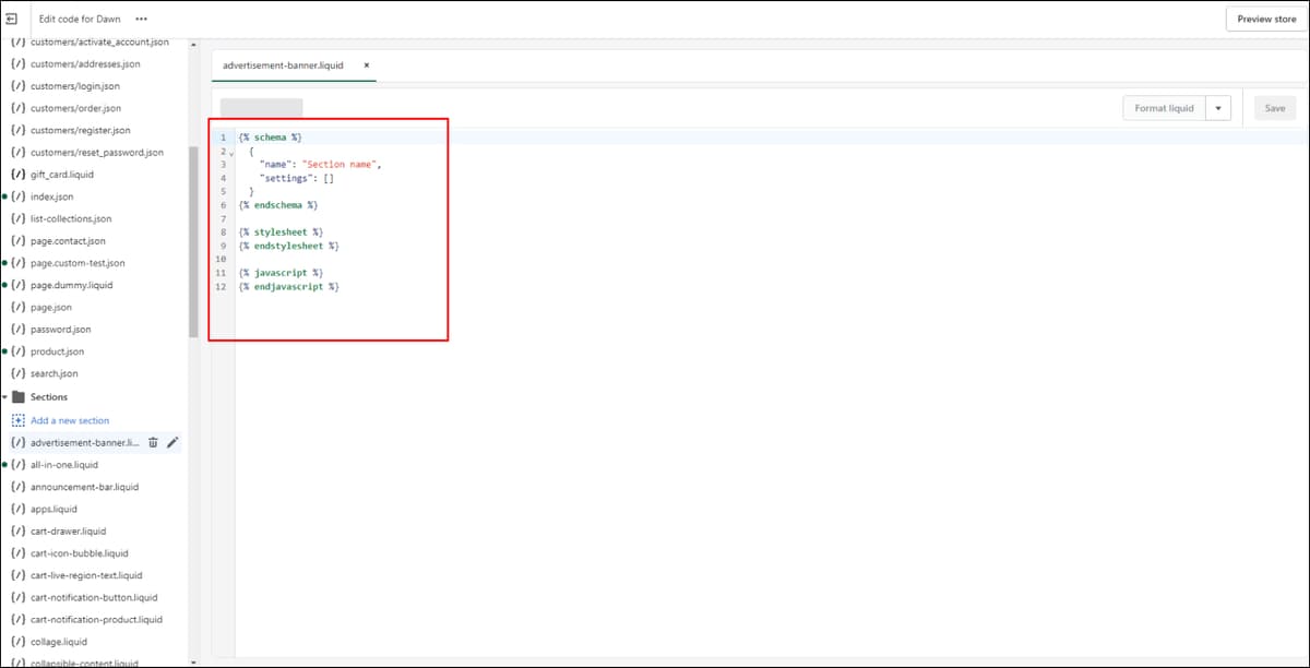 Shopify Add Custom Liquid Code