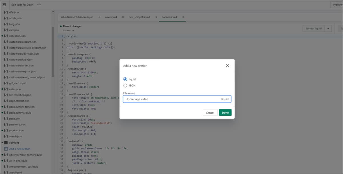 Shopify Add Section