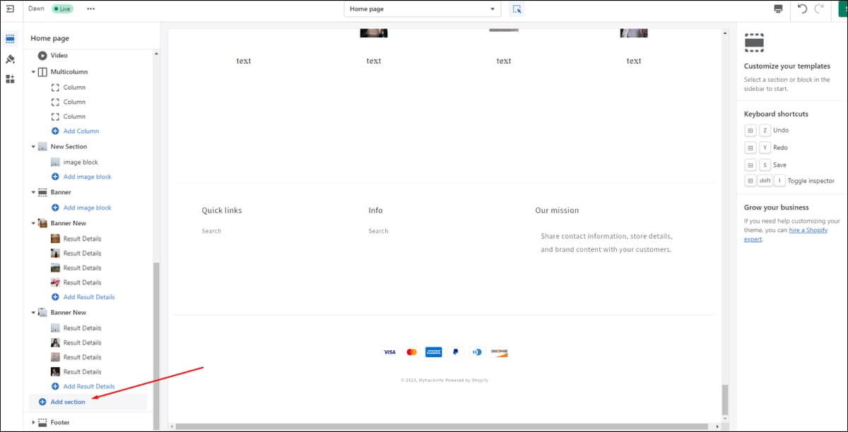 Shopify Add Section