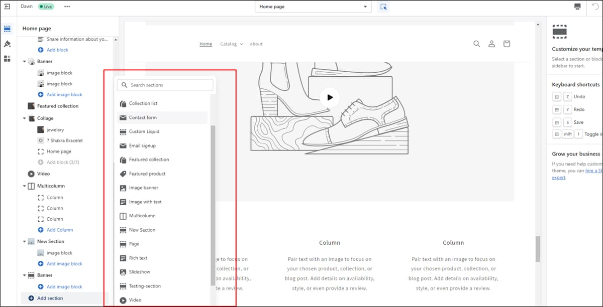 Shopify Add Section