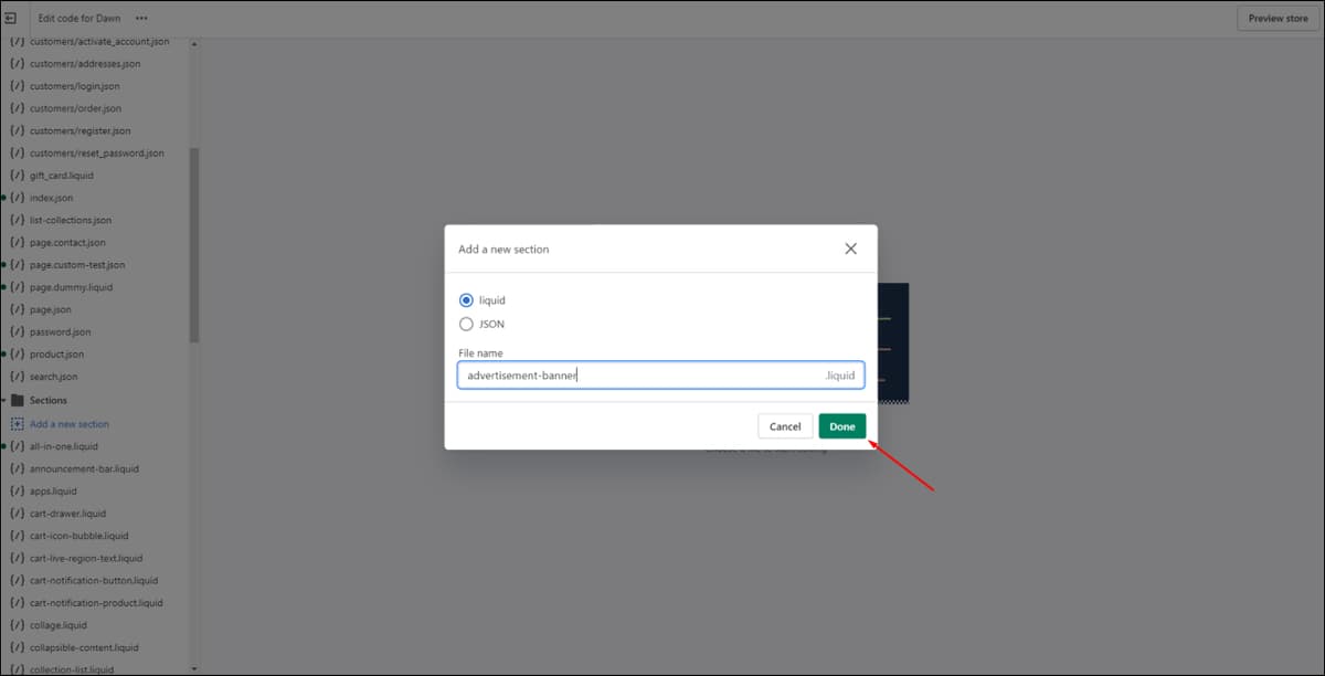 Shopify Create new section