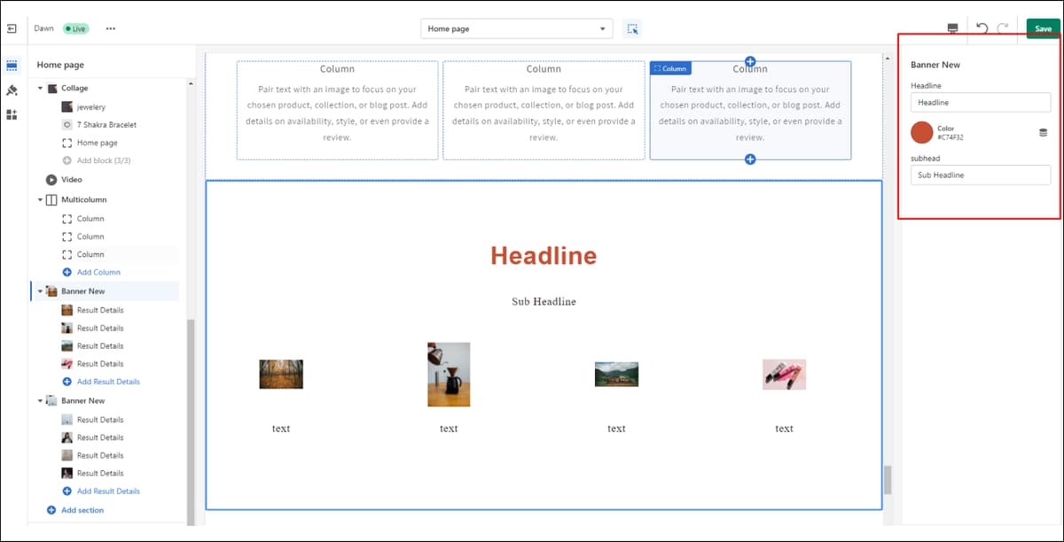 Shopify Customize Section
