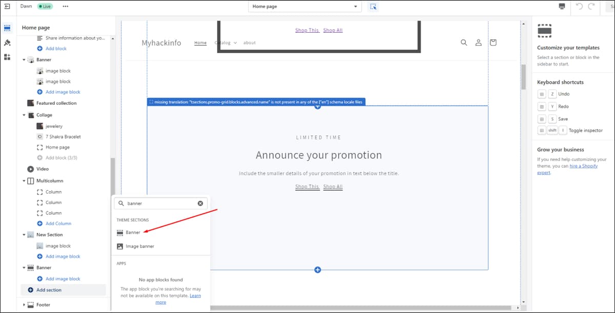 Shopify Search Section