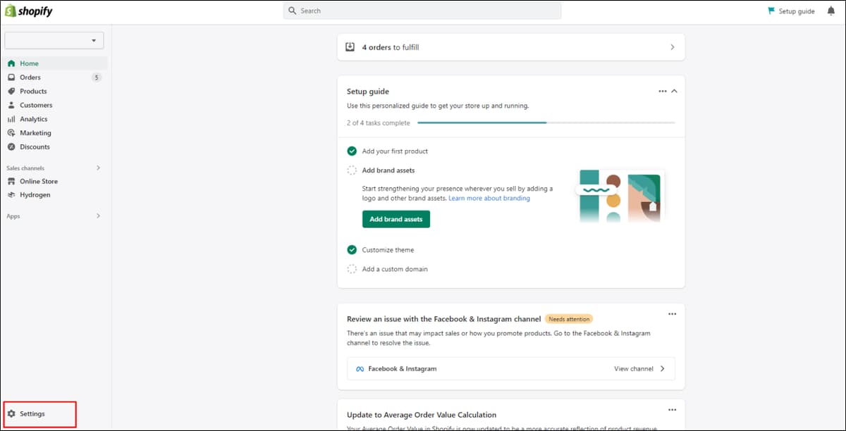 Shopify Settings