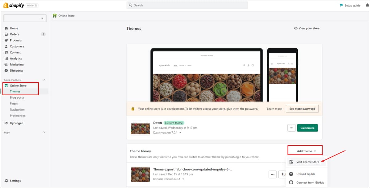 Shopify Add Theme