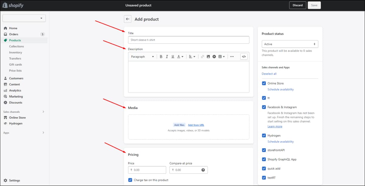 Shopify Add Product Details