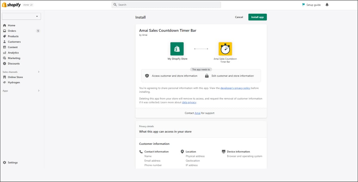 Shopify Amai Countdown Timer App Install