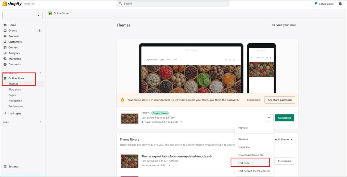 Shopify Customize Theme