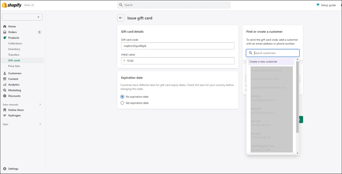 Shopify Gift Card Customers
