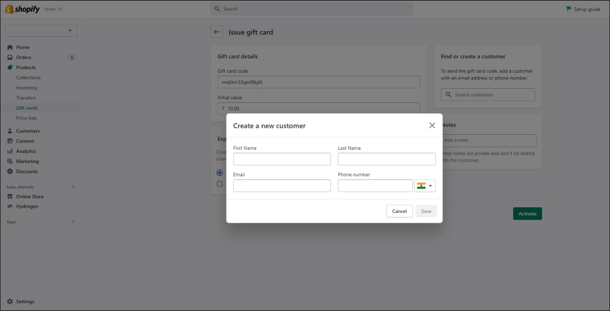Shopify Gift Card New Customers