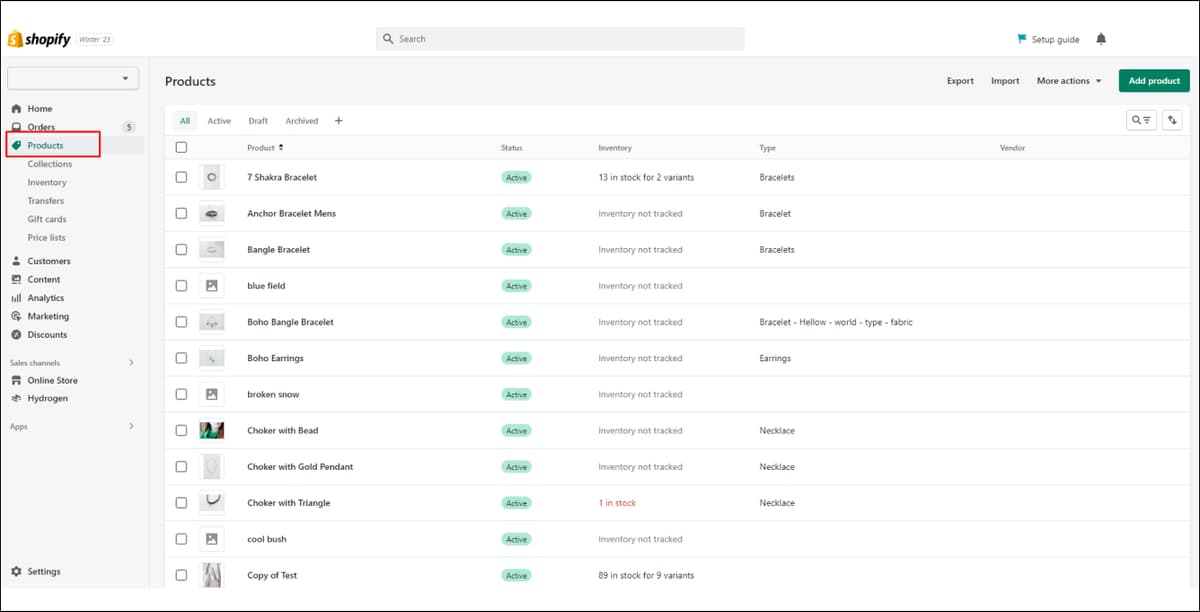 Shopify Products