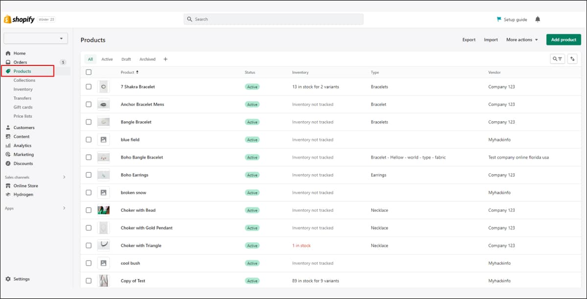 Shopify Products